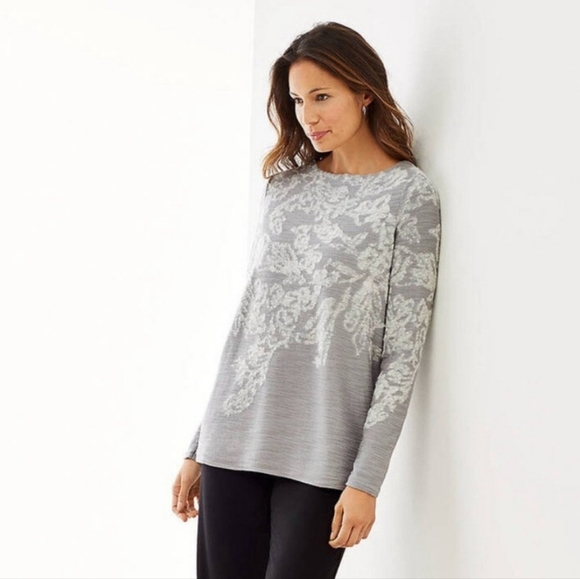 J. Jill Grey White Casual Cute Long Sleeve Quiet Luxury Feminine Sweater Sz 3X - Picture 1 of 8